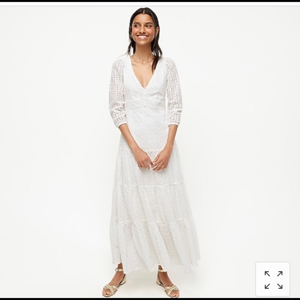 J Crew tiered maxi dress in mixed eyelet. Lined.